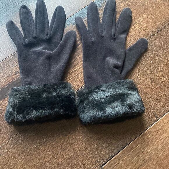 Vintage St Michael Marks and Spencer black womens faux fur gloves one size - Picture 1 of 4
